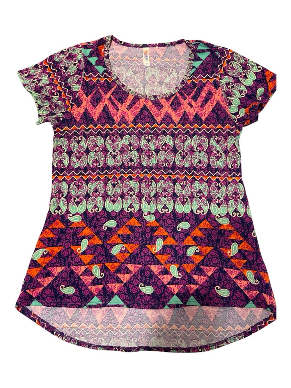 LuLaRoe Purple Multi-Print Short Sleeve Scoop Neck Top